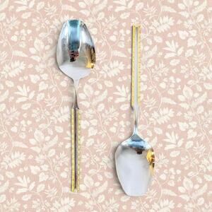Solingen VTG Set 2 18/10 Stainless Steel & Gold Accent 8.25" Serving Spoons
